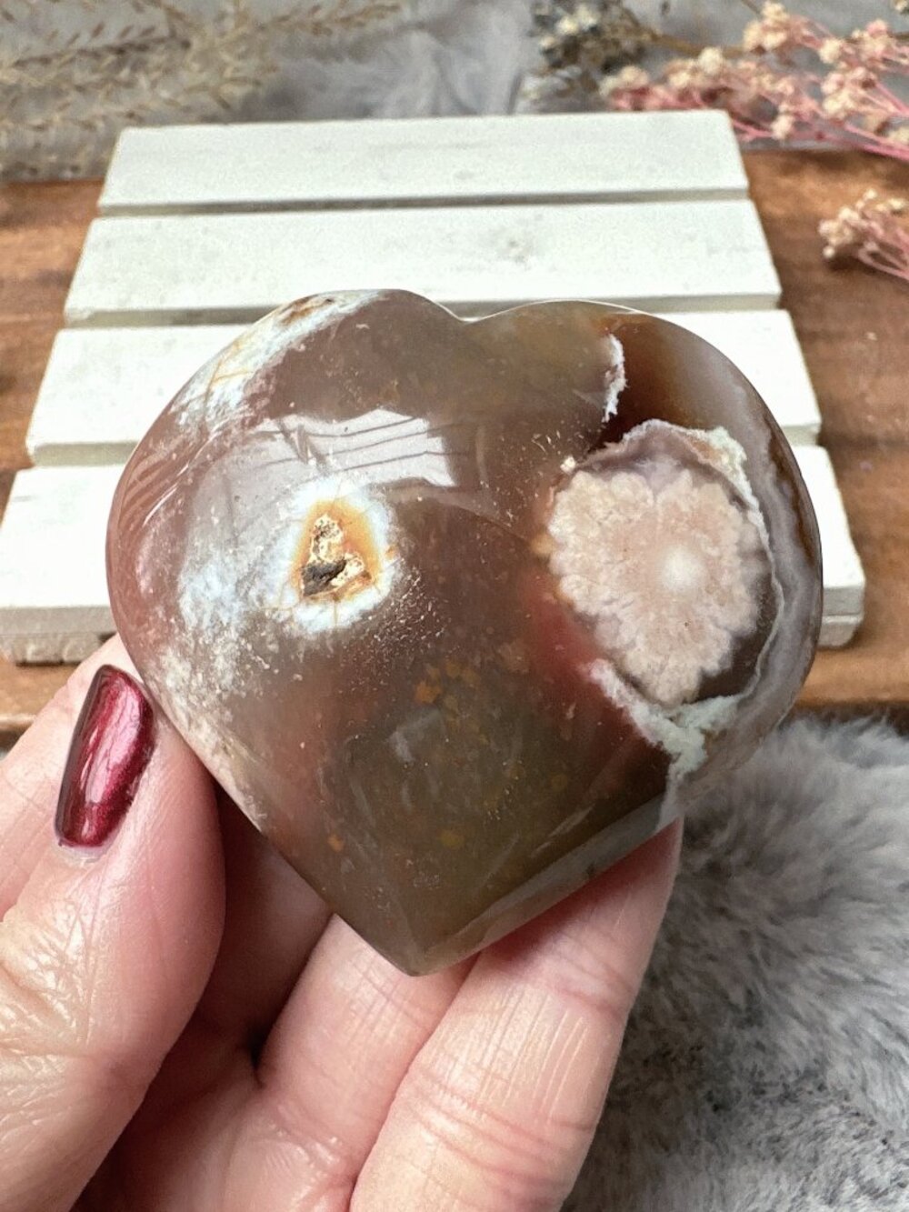 Beautiful Flower Agate Heart